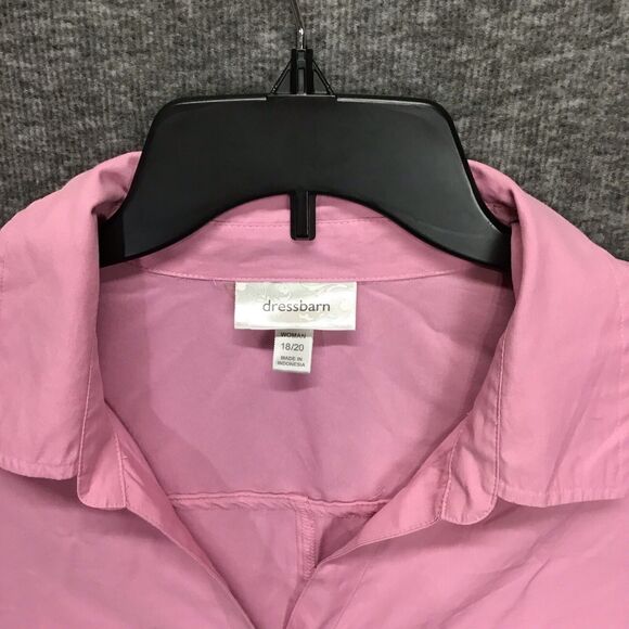Dressbarn Womens Size 18/20 Blouse Pink Button Up V-Neck Pockets Short Sleeve - Picture 2 of 9
